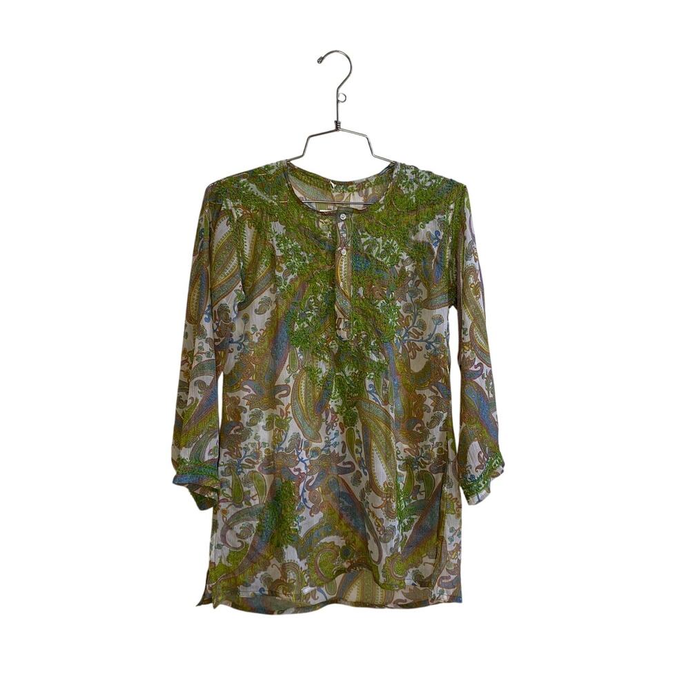 Vintage Paisley Tunic with Green Embroidery